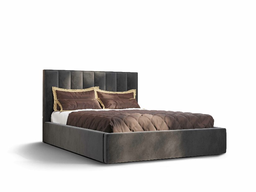 Manželská postel 160 cm Ocie (tmavě šedá) (s roštem a úložným prostorem)