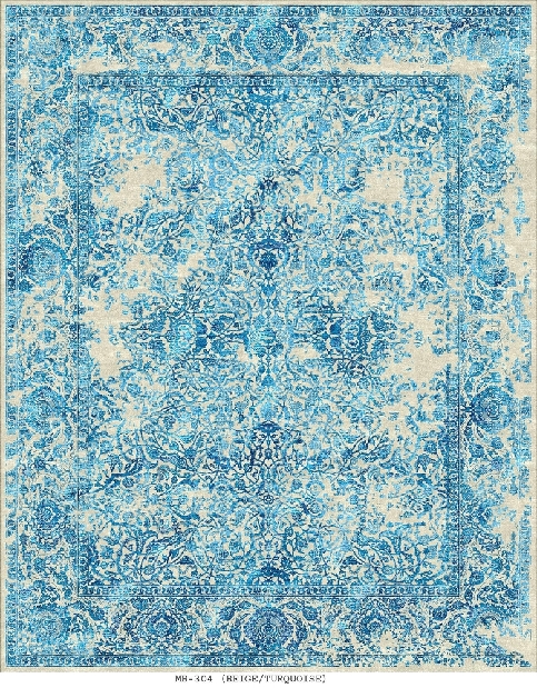 Ručně vázaný koberec Bakero Versailles prírodný hodváb Mb-304 Beige-Turquoise