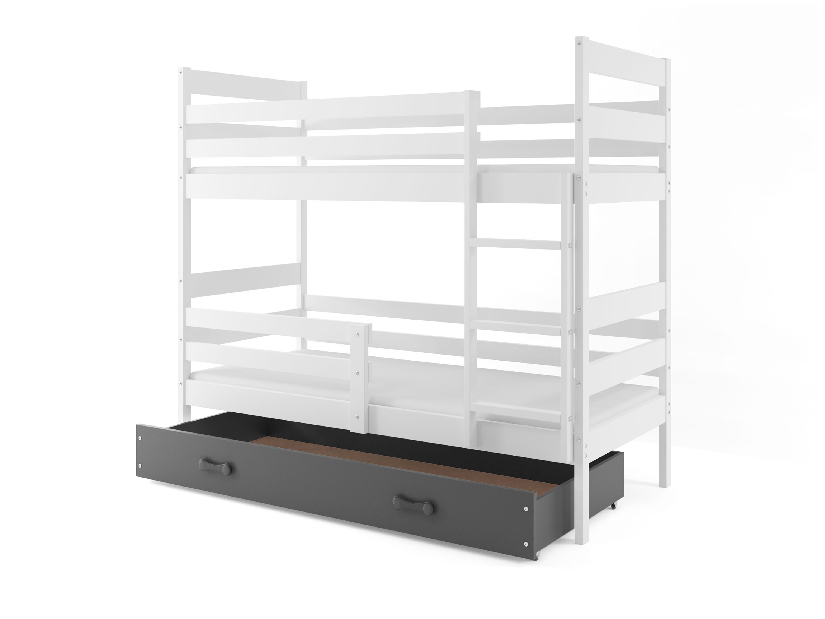 Patrová postel 90 x 200 cm Eril B (bílá + grafit) (s rošty, matracemi a úl. prostorem)