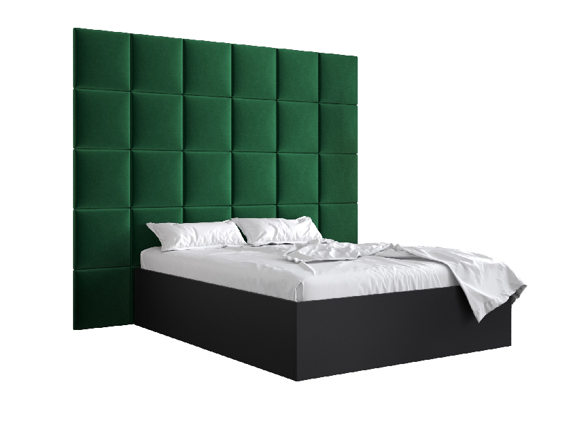 Manželská postel s čalouněným čelem 160 cm Brittany 3 (černá matná + zelená) (s roštem)