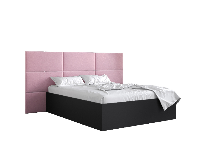 Manželská postel s čalouněným čelem 160 cm Brittany 2 (černá matná + růžová) (s roštem)