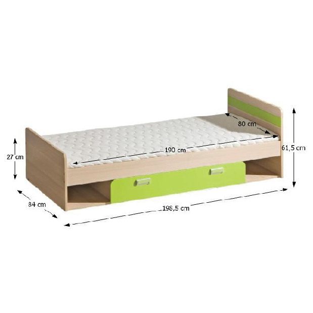 Jednolůžková postel 80 cm Echo L13 zelená (s roštem a matrací)