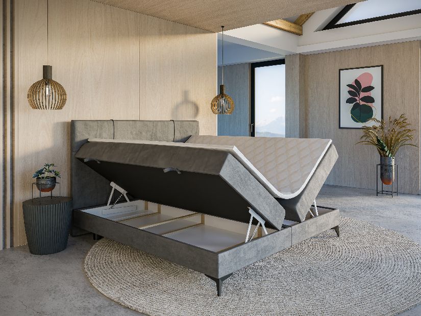 Manželská postel Boxspring 140 cm Nivela (beton) (s matrací a úl. prostorem)