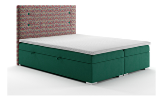 Manželská postel Boxspring 140 cm Grini (smaragdová + vícebarevné) (s úložným prostorem)