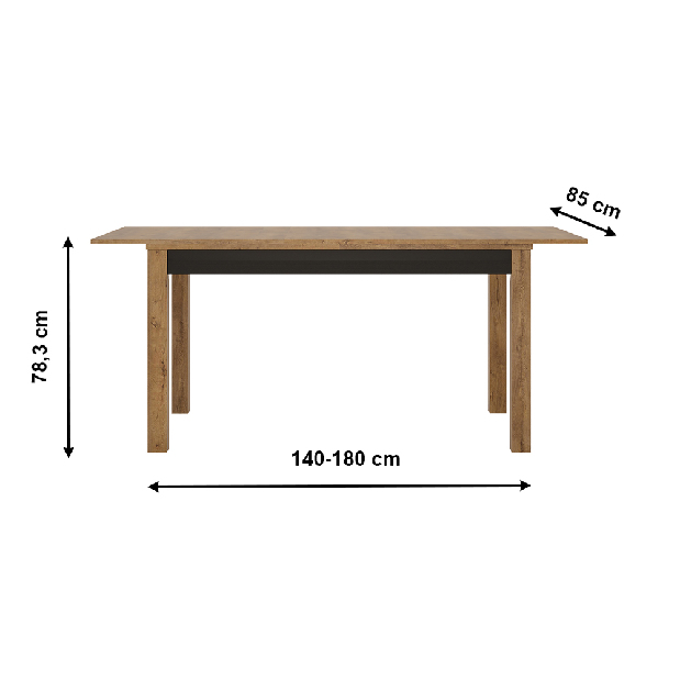 Jídelní stůl Lacetta HAVT02 (dub lefkas tmavý + černá) (pro 6 až 8 osob)