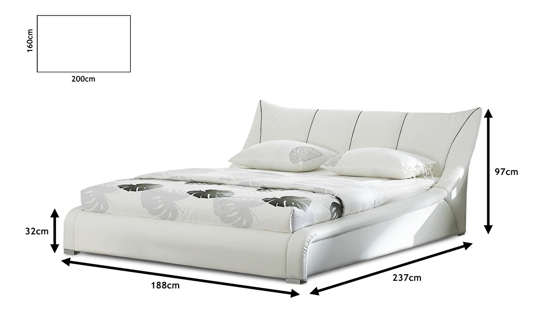 Manželská postel 160 cm NICE (s roštem) (bílá)