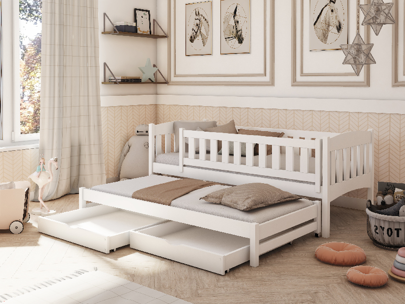 Dětská postel 90 cm Amalia (s roštem a úl. prostorem) (bílá)