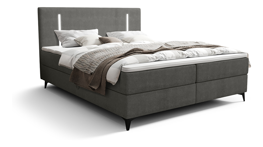 Manželská postel 200 cm Ortega Bonell (tmavě šedá) (s roštem, s úl. prostorem) (s LED osvětlením)