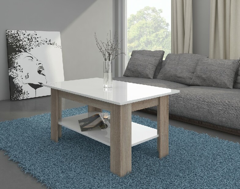 Konferenční stolek Elaiza (sonoma světlá + lesk bílý) *výprodej