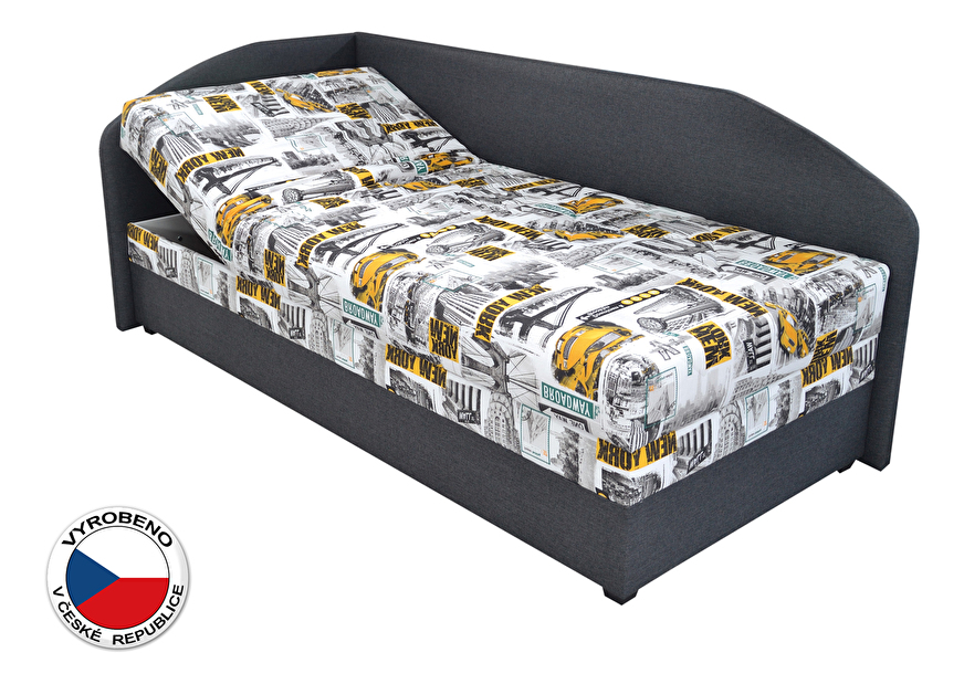 Jednolůžková postel (válenda) 90 cm Blanár Turi (vzor Tettau 174-03 + tmavě šedá) (s roštem a matrací) (L)