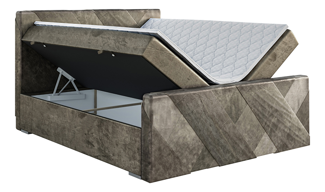 Kontinentální postel 180 cm Galand (hnědošedá) (s matrací a úl. prostorem)