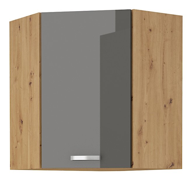 Rohová horní kuchyňská skříňka Arryn 58x58 GN-72 1F (dub artisan + lesk šedý)