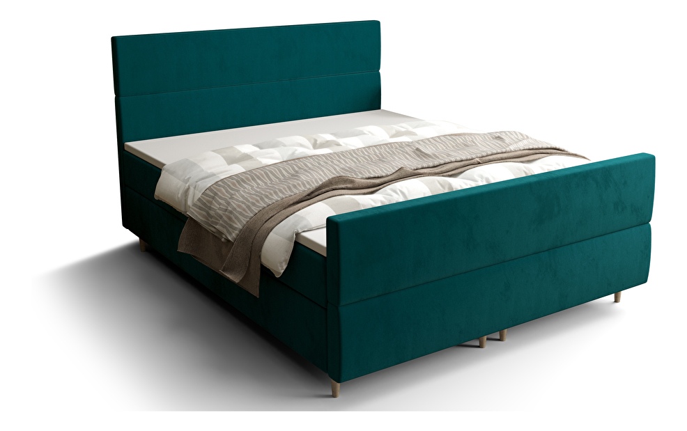 Manželská postel Boxspring 160 cm Flu plus (tmavě zelená) (s matrací a úložným prostorem)