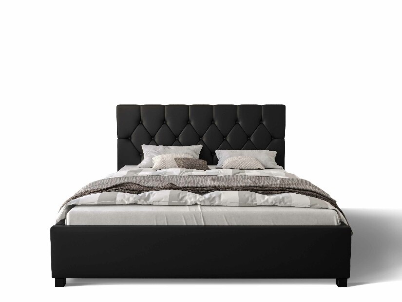 Manželská postel 180 cm Sylvie (černá) (s roštem a úložným prostorem)