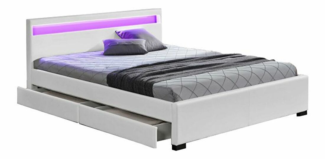 Manželská postel 160 cm Miss (s roštem, osvětlením a úl. prostorem)