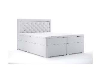 Manželská postel Boxspring 180 cm Gllamy (bílá ekokůže) (s úložným prostorem)