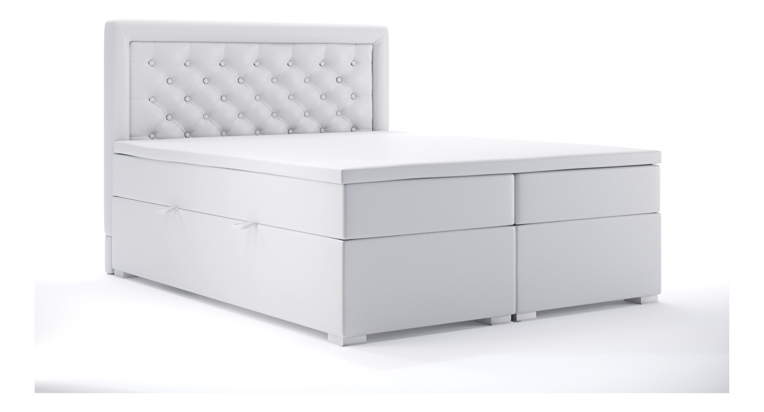 Kontinentální postel 180 cm Gllamy (bílá ekokůže) (s úložným prostorem)