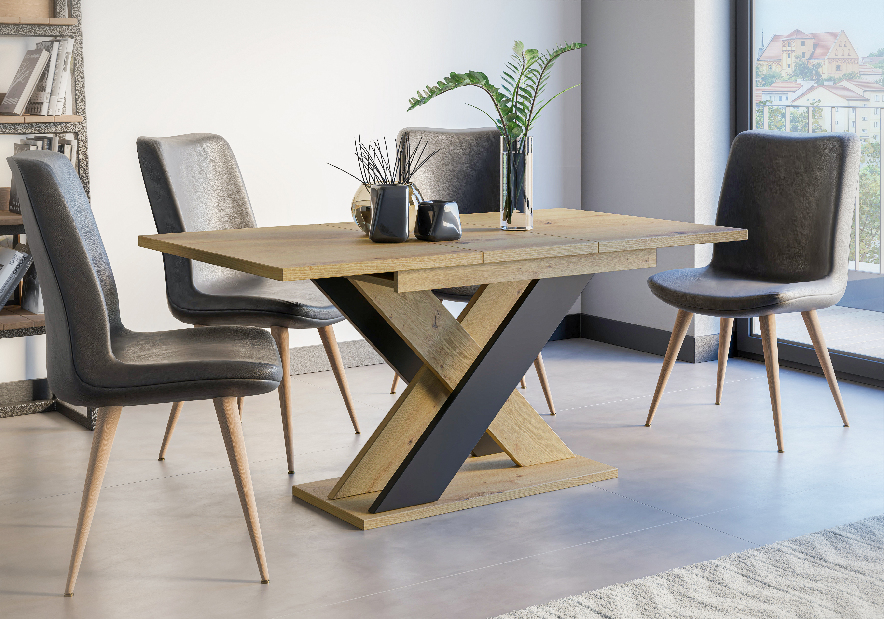 Jídelní stůl Xalin (artisan + černá) (pro 4 až 6 osob)