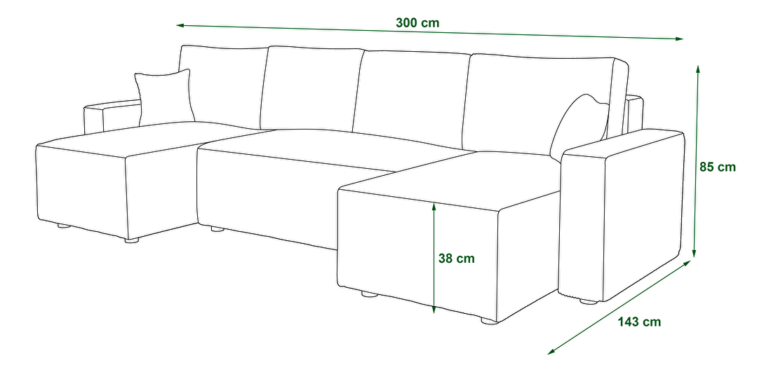 Rohová sedací souprava ve tvaru U Umbral (zelená) (P)