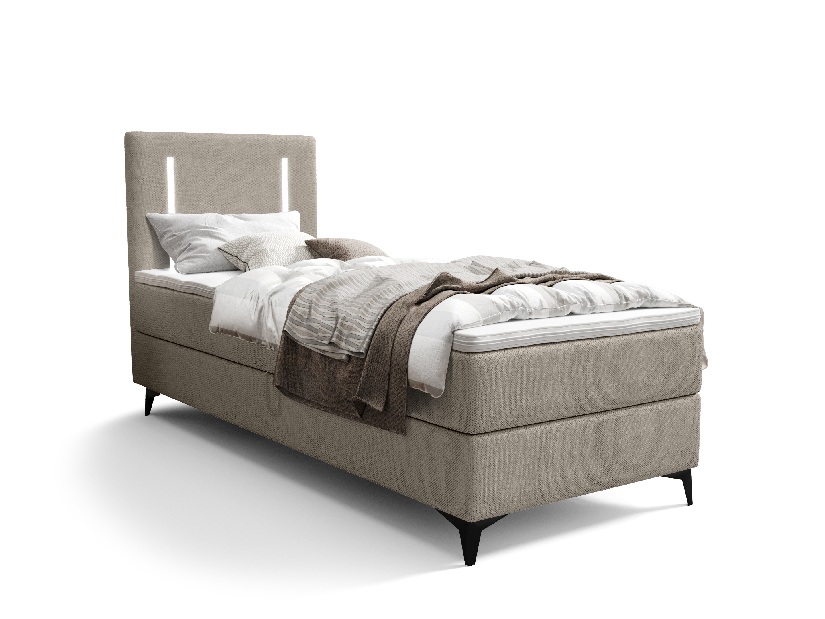 Jednolůžková postel 90 cm Ortega Comfort (hnědošedá) (s roštem a matrací, s úl. prostorem) (s LED osvětlením)