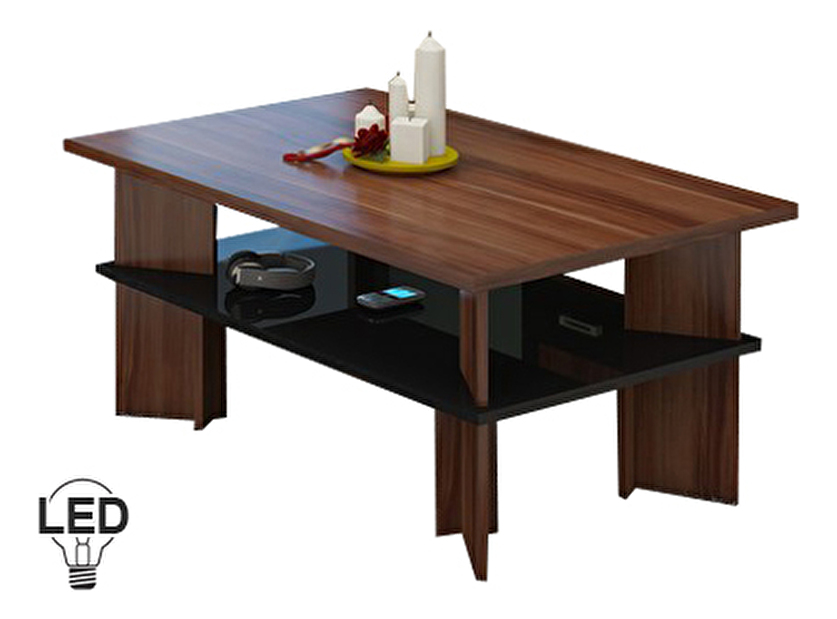 Konferenční stolek Vectra 2 (švestka + lesk černý) (s modrým osvětlením) *výprodej