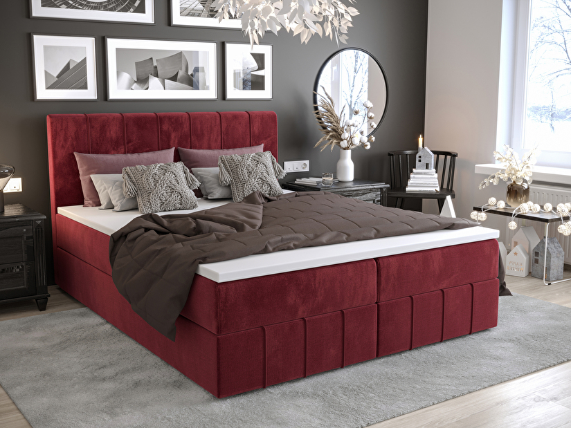 Manželská postel Boxspring 180 cm Barack Comfort (bordó) (s matrací a úložným prostorem)