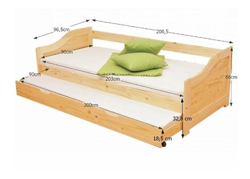 Rozkládací postel 90 cm Laura (masiv, se dvěma rošty)