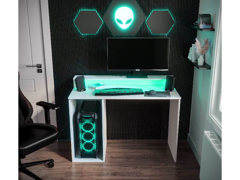Herní PC stolek Garrick 2 (bílý) (s LED RGB osvětlením)