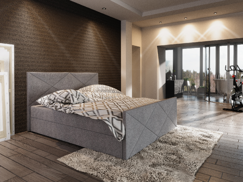 Manželská postel Boxspring 180 cm Milagros 4 (šedá) (s matrací a úložným prostorem)