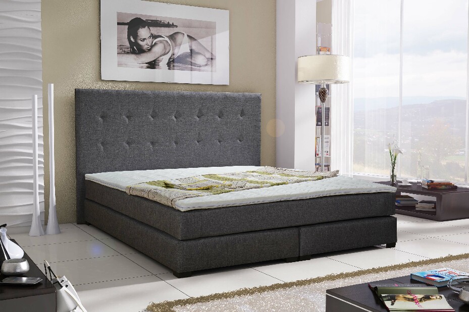 Manželská postel Boxspring 180 cm Caserta (černá) (s matracmi) *výprodej