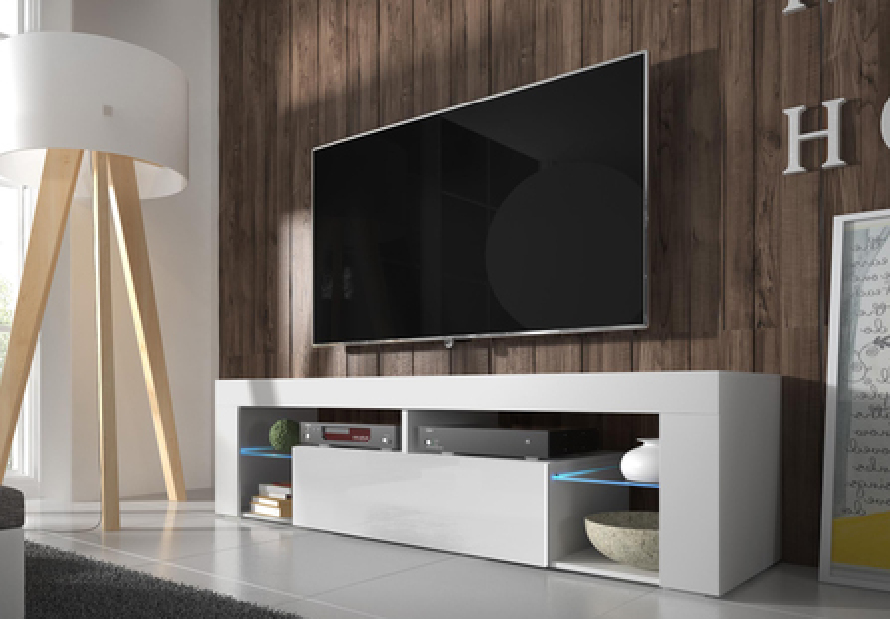 TV stolek/skříňka Liala (bílá + bílý lesk) (s LED) *výprodej