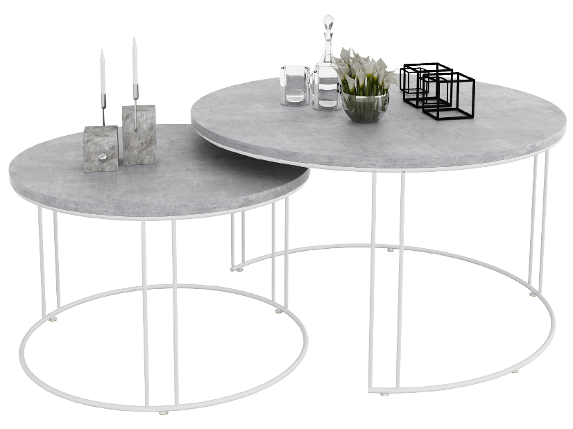 Set 2 ks. konferenčních stolků Essence (bílá + beton)