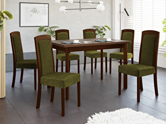 Rozkládací stůl se 6 židlemi AL26 (ořech + tmavě zelená) *výprodej