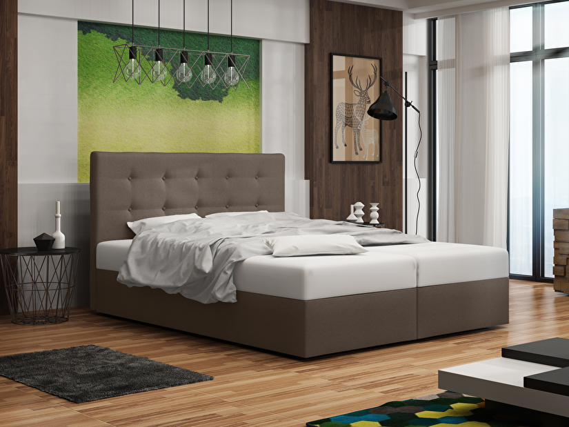 Manželská postel Boxspring 140 cm Duel 1 Comfort (hnědá) (s matrací a úložným prostorem)
