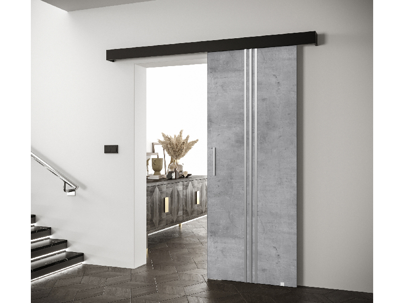 Posuvné dveře 90 cm Sharlene V (beton + černá matná + stříbrná)