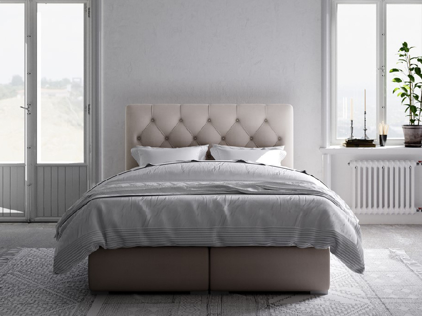 Kontinentální postel 180 cm Ronda (béžová) (s úložným prostorem)