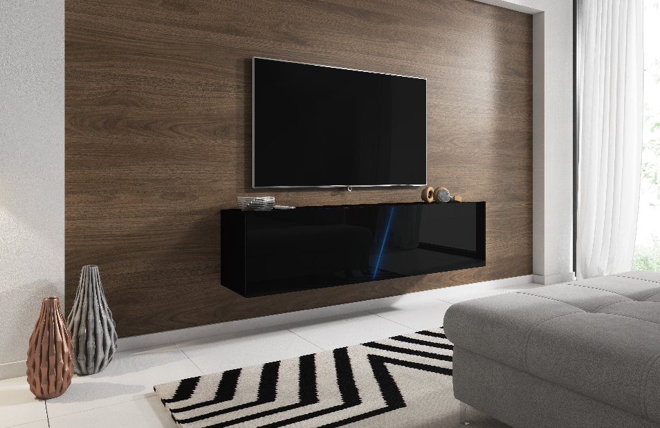 TV stolek/skříňka Savanna 160 (černá matná + černý lesk) (s osvětlením)