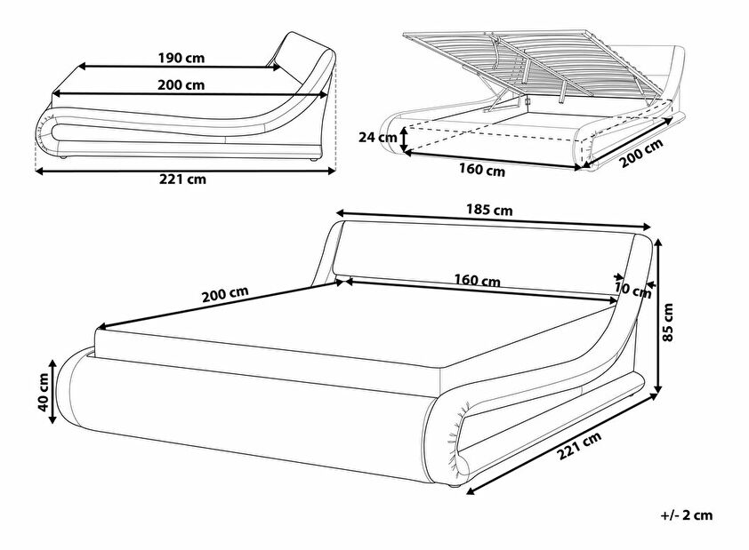 Manželská postel 160 cm AVENUE (s roštem a úl. Prostorem) (bílá)