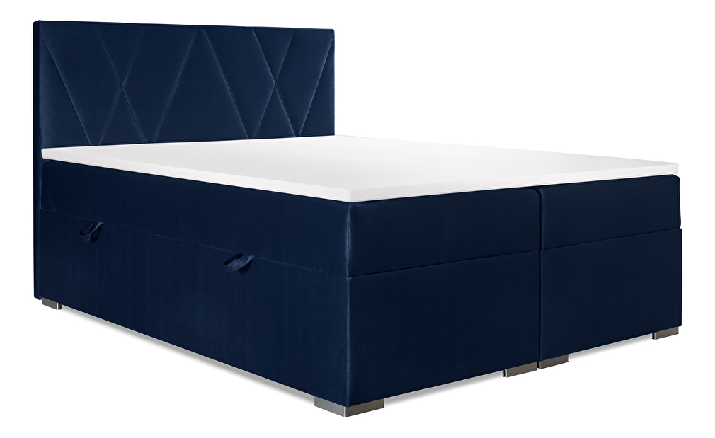 Kontinentální postel 160 cm Lanarra (tmavě modrá) (s úložným prostorem)