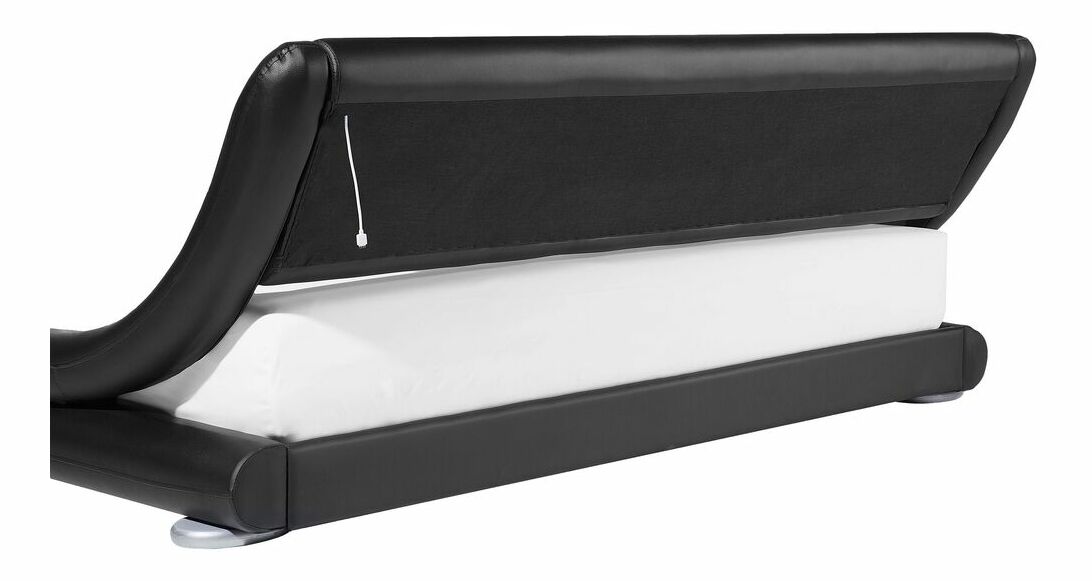 Manželská postel 140 cm AGINON (syntetická kůže) (černá) (s roštem, matrací a LED osvětlením)
