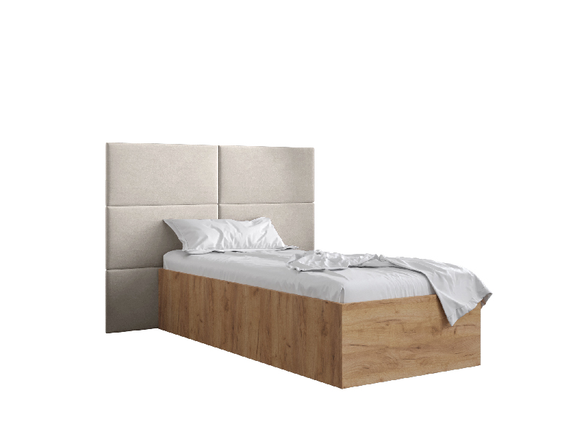 Jednolůžková postel s čalouněným čelem 90 cm Brittany 2 (dub craft zlatý + krémová) (s roštem)
