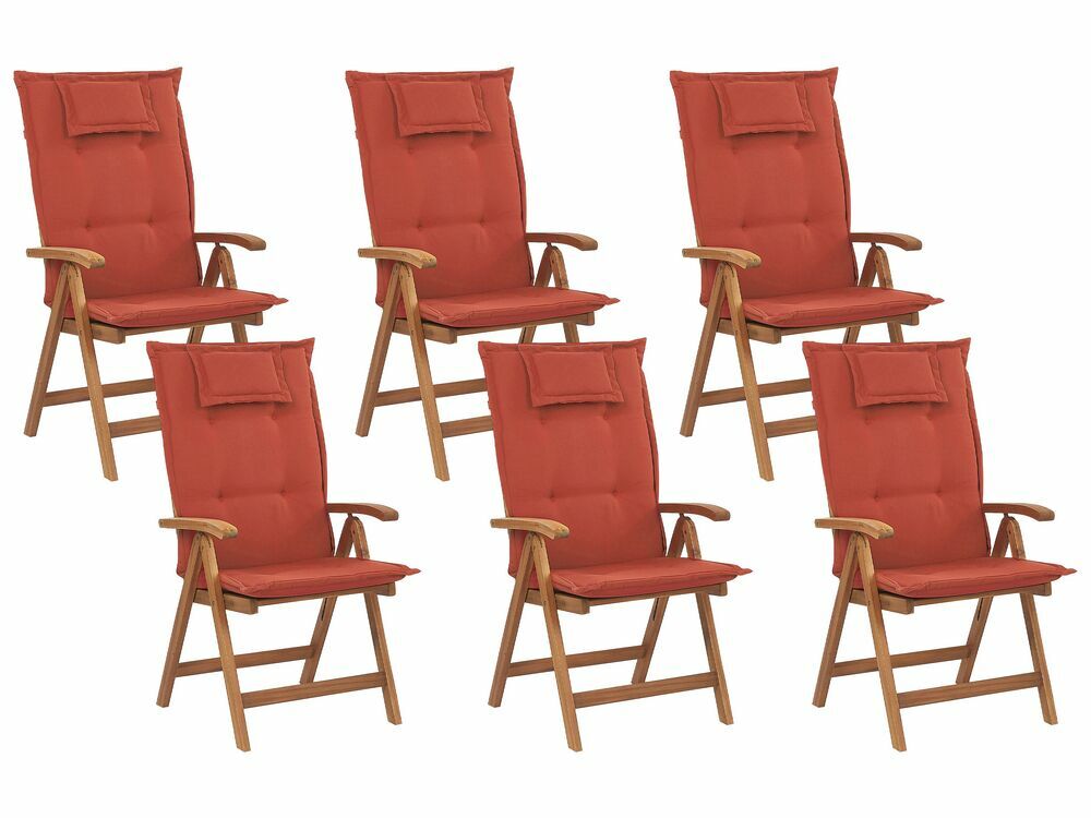 Set 6 ks. zahradních židlí Jakarta (tmavě červená) (s polštáři)