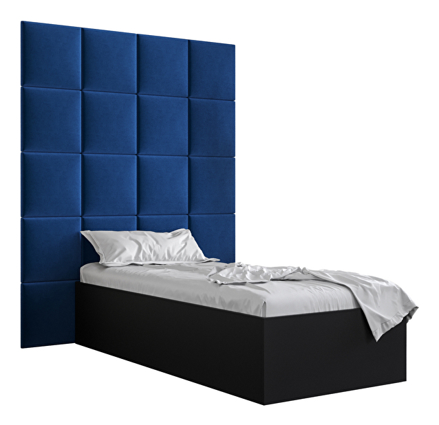 Jednolůžková postel s čalouněným čelem 90 cm Brittany 3 (černá matná + modrá) (s roštem)