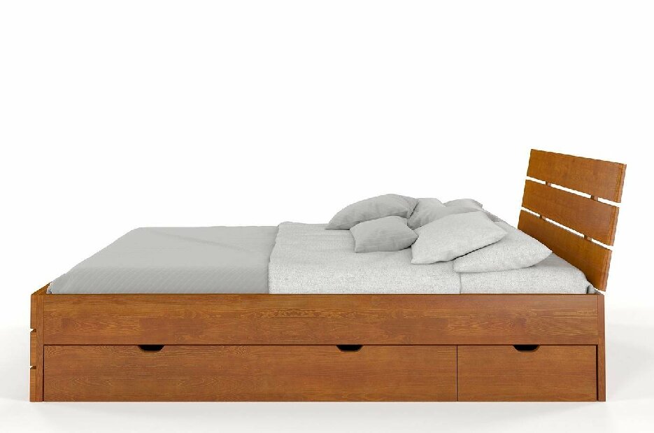 Manželská postel 160 cm Naturlig Lorenskog High Drawers (borovice)