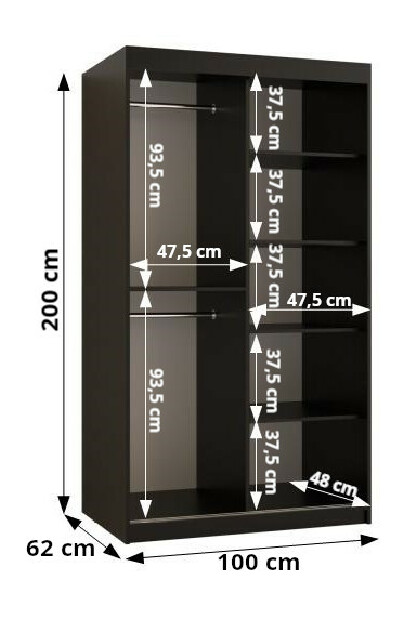 Šatní skříň 100 cm Riana Wa 1 120 (černá matná + bílá matná)
