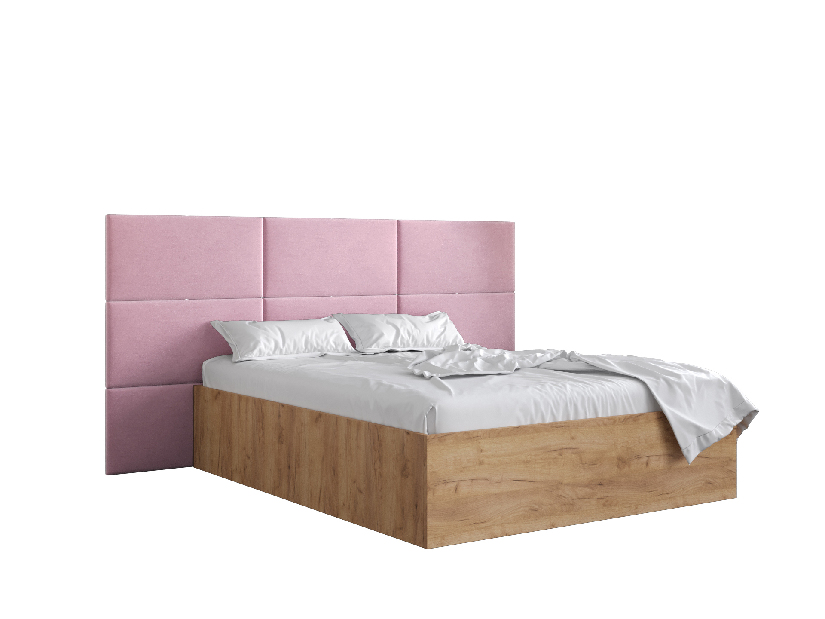 Manželská postel s čalouněným čelem 160 cm Brittany 2 (dub craft zlatý + růžová) (s roštem)