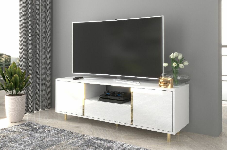 TV stolek/skříňka Naturlig Carra (vysoký lesk bílý)