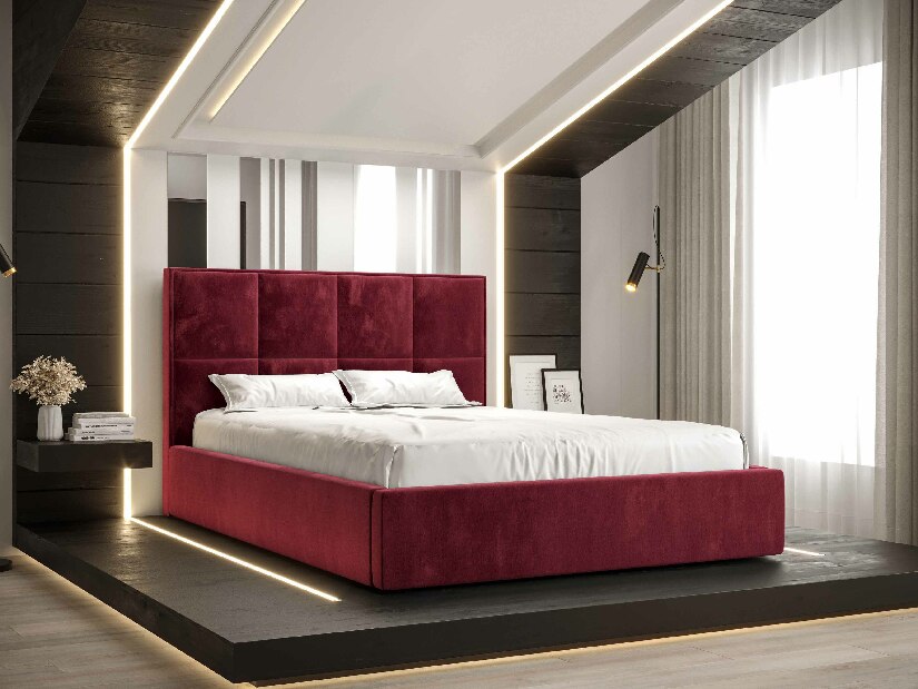 Manželská postel 180 cm Gino (bordó) (s roštem a úložným prostorem)