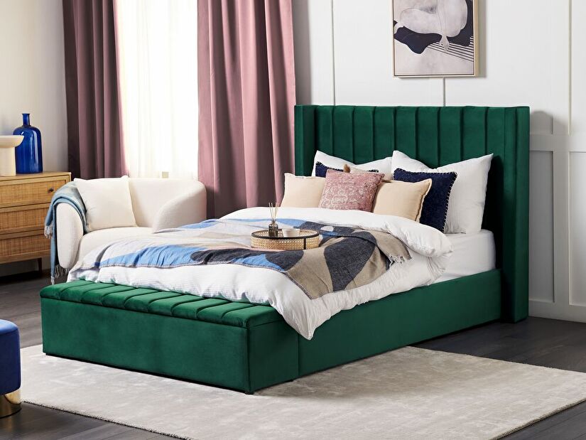 Manželská postel 140 cm Noya (zelená) (s roštem) (s úl. prostorem)