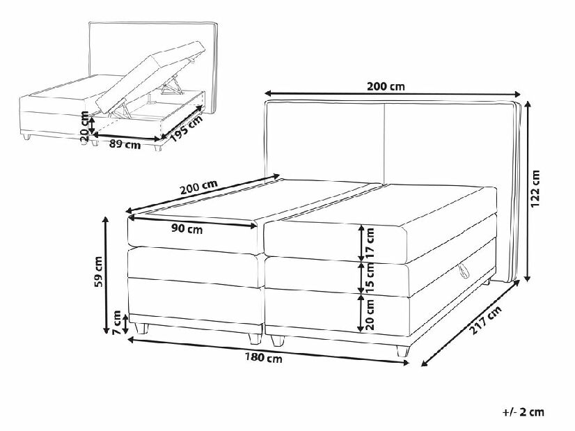 Manželská postel 180 cm Despina (béžová) (s roštem a matrací) (s úl. prostorem)